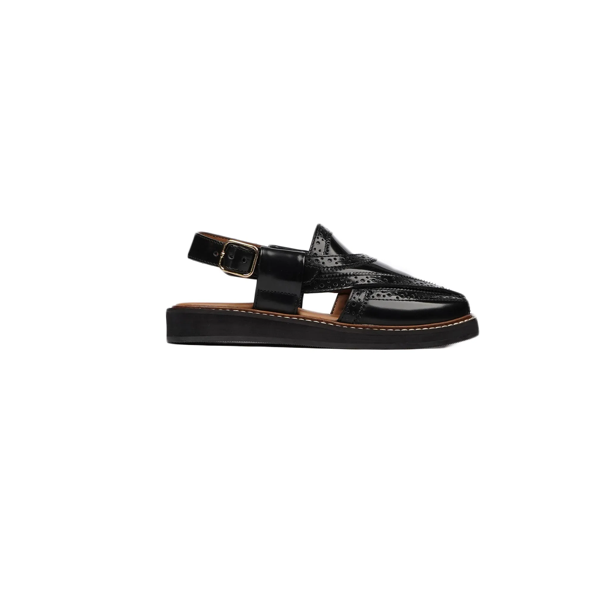 Aluzio - Kid's Black Box Leather High Shine Sandal (5-12 Years Old)