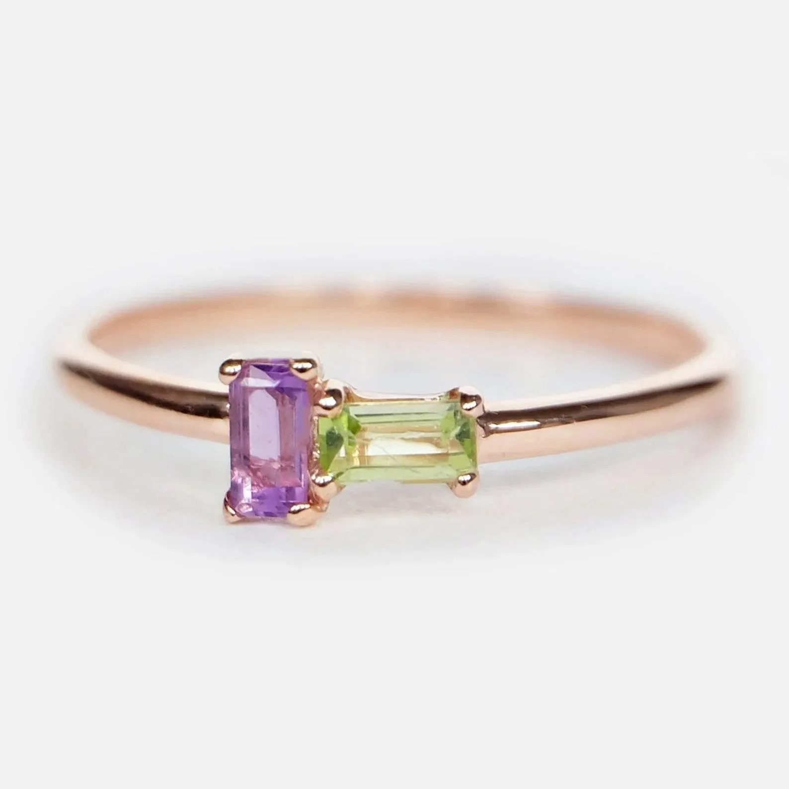 Amethyst Peridot Baguette Ring Helena