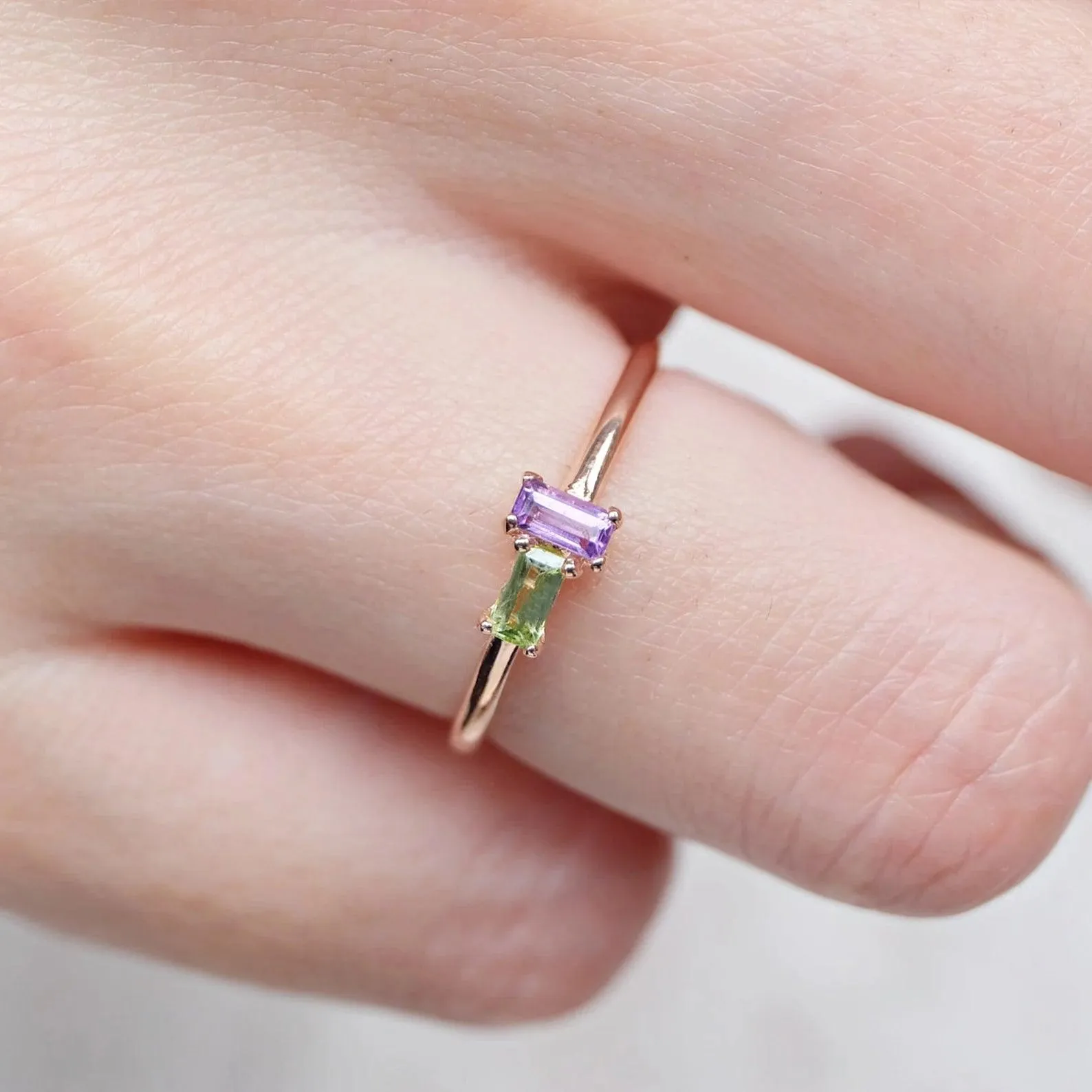 Amethyst Peridot Baguette Ring Helena