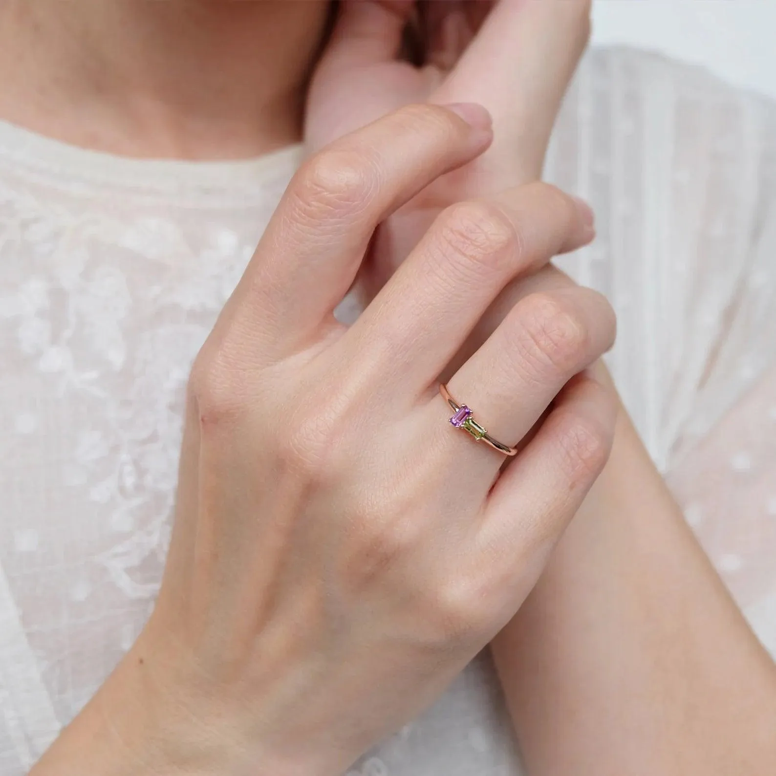 Amethyst Peridot Baguette Ring Helena