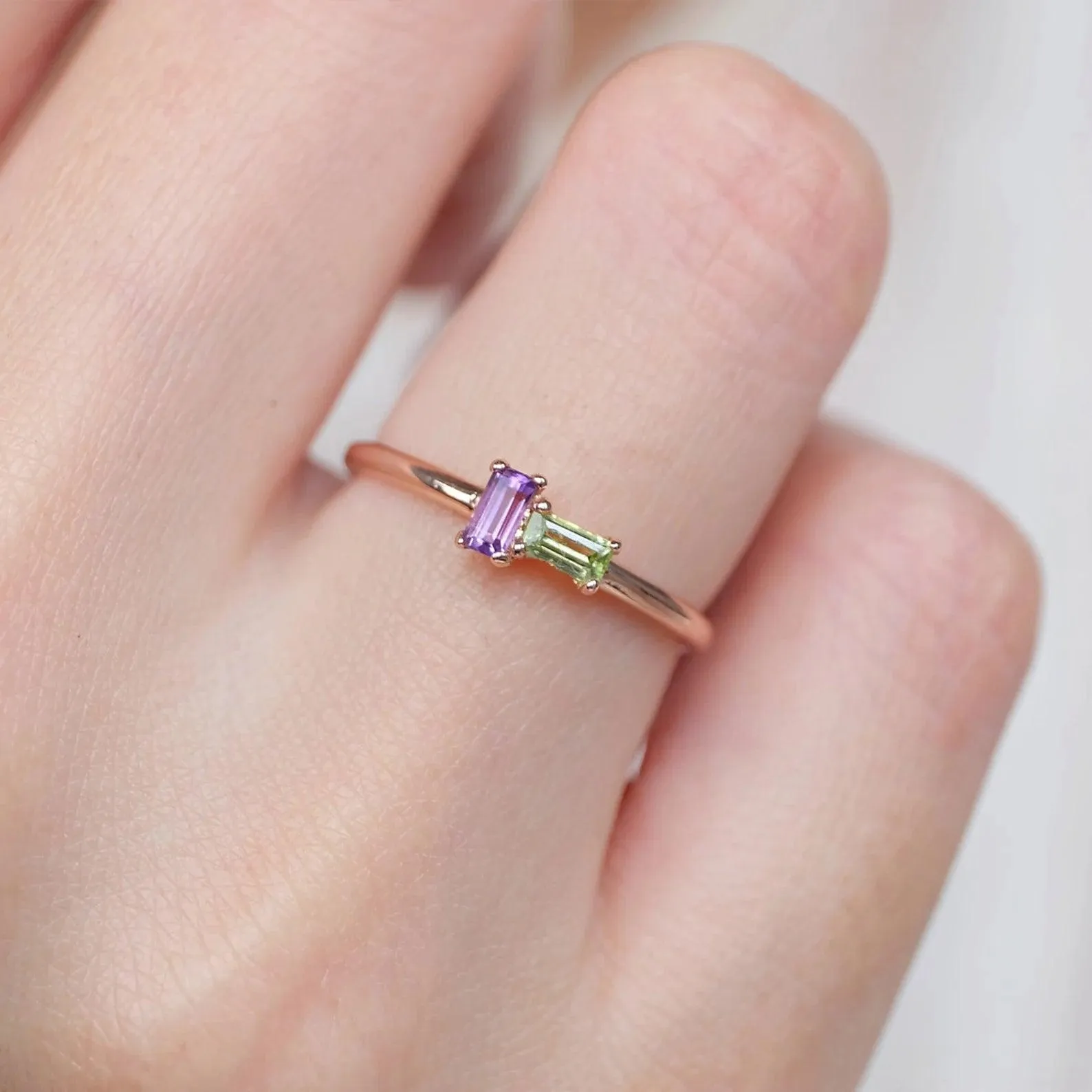 Amethyst Peridot Baguette Ring Helena