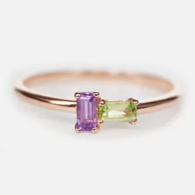 Amethyst Peridot Baguette Ring Helena