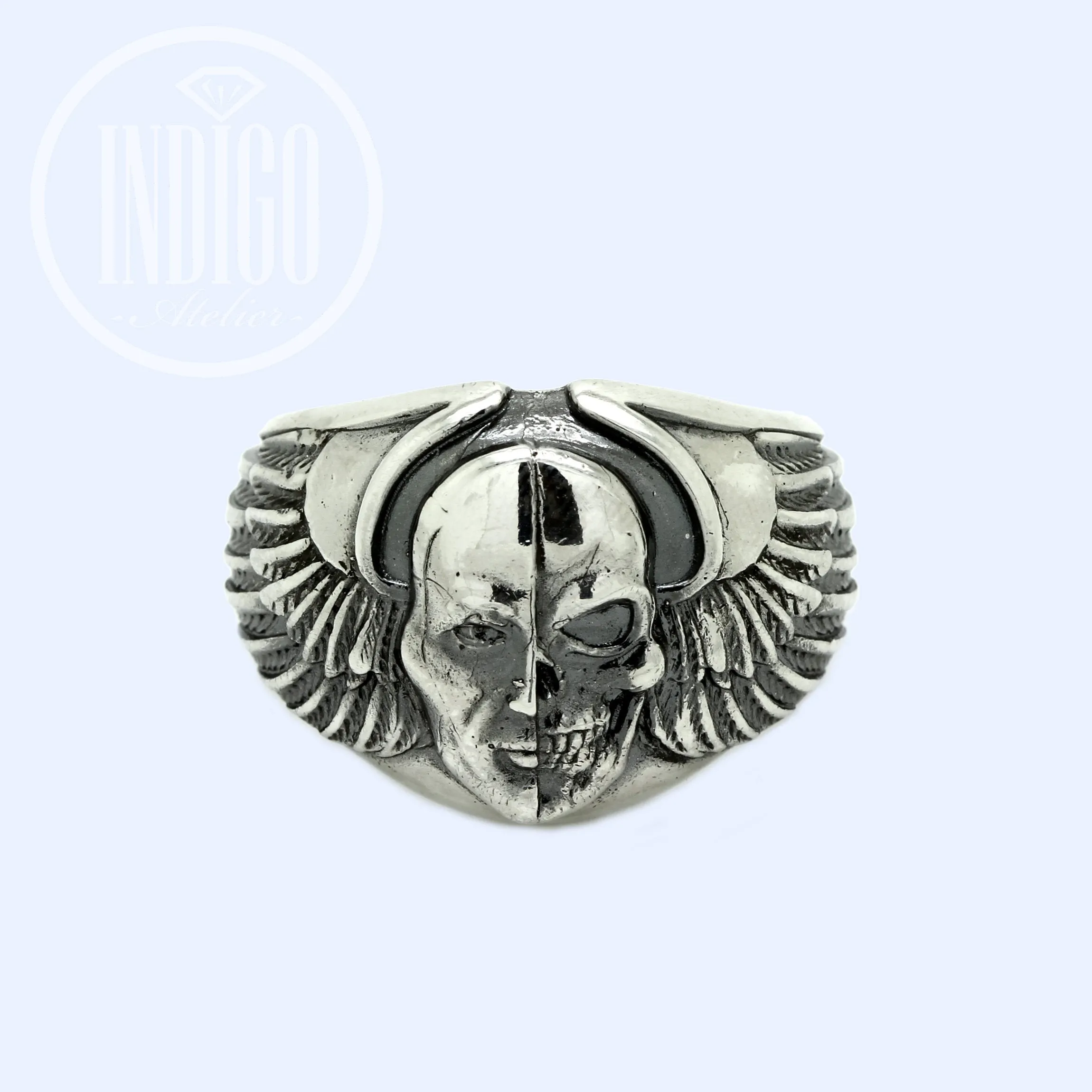 Angel and Demon Skull Men's Huge Ring Silver 925