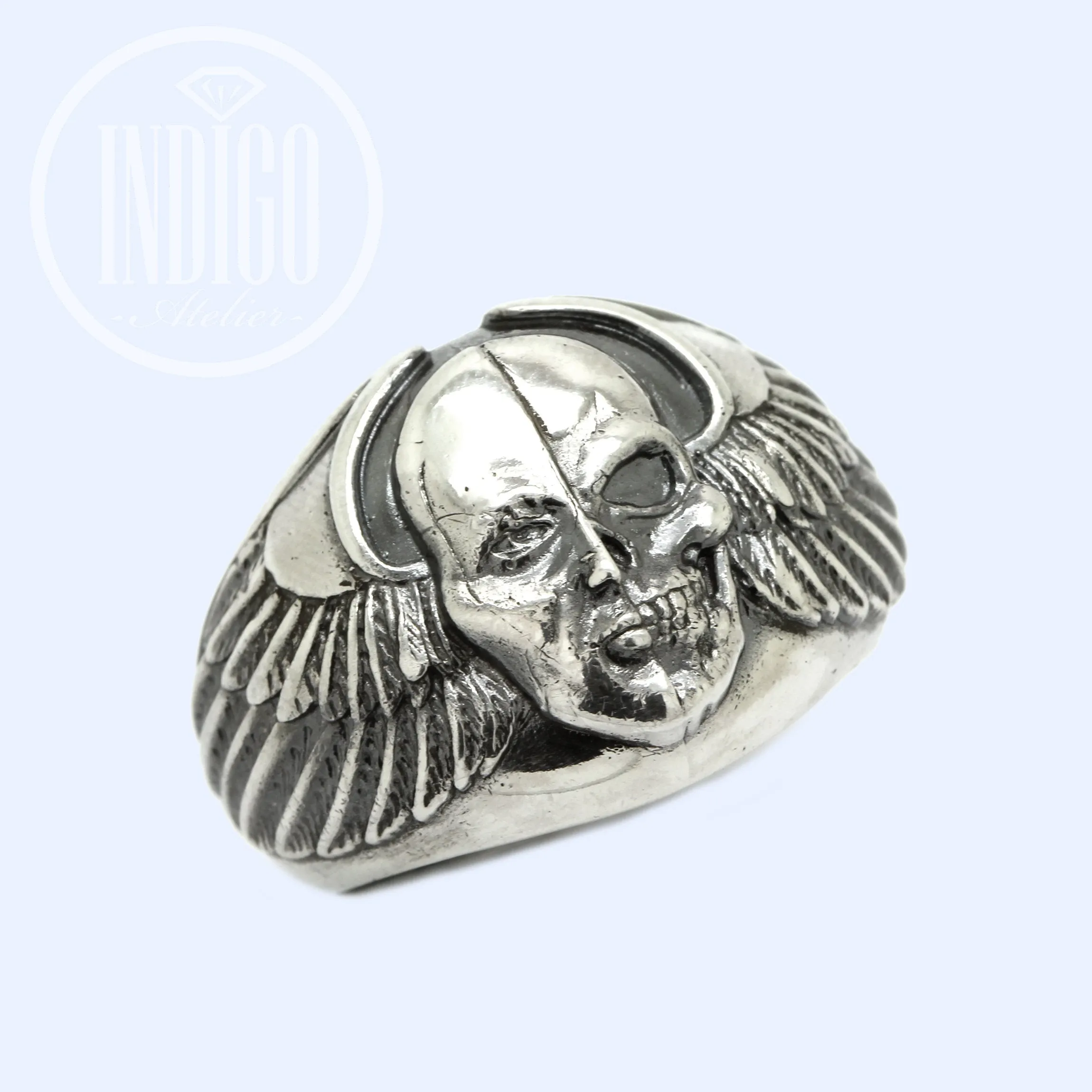 Angel and Demon Skull Men's Huge Ring Silver 925