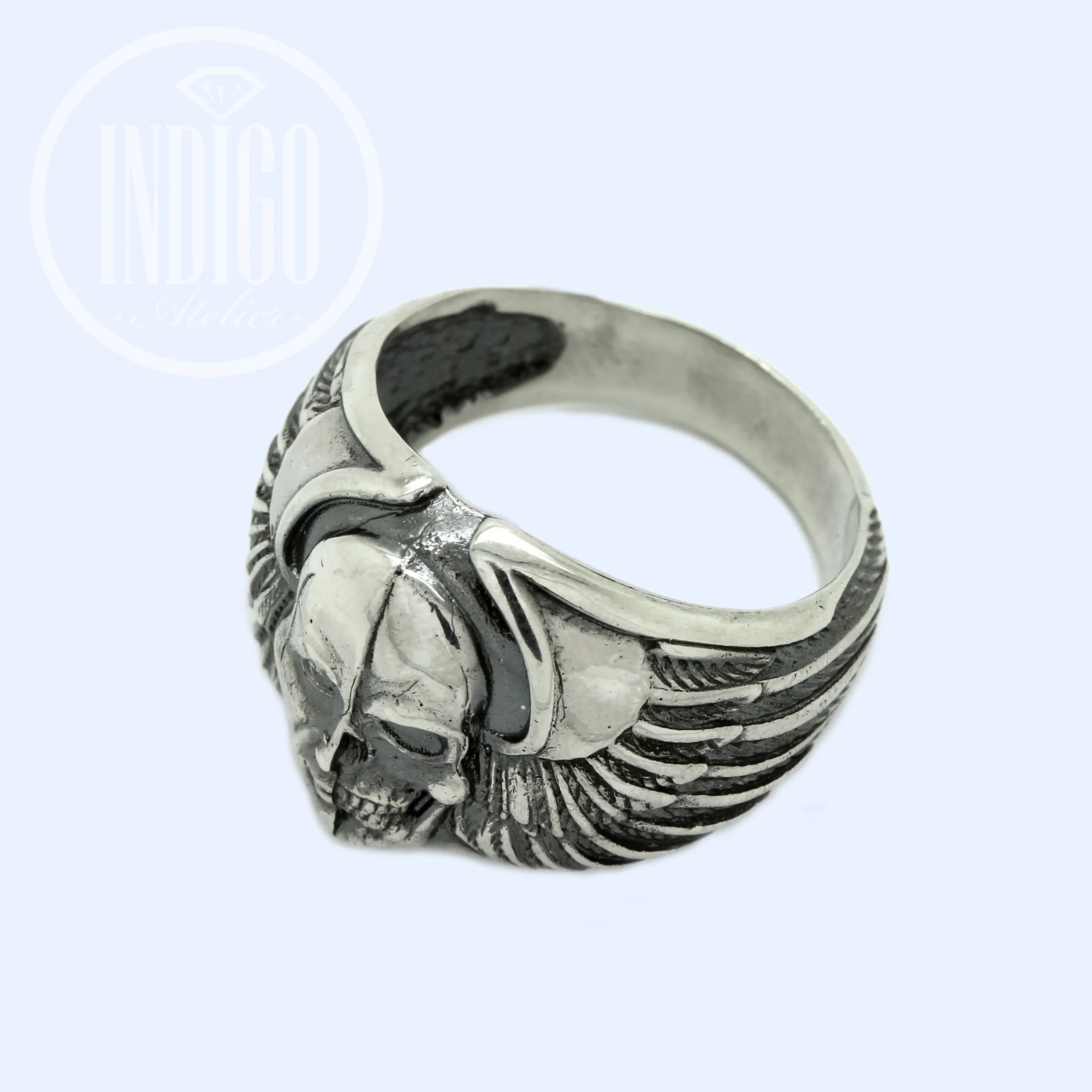 Angel and Demon Skull Men's Huge Ring Silver 925