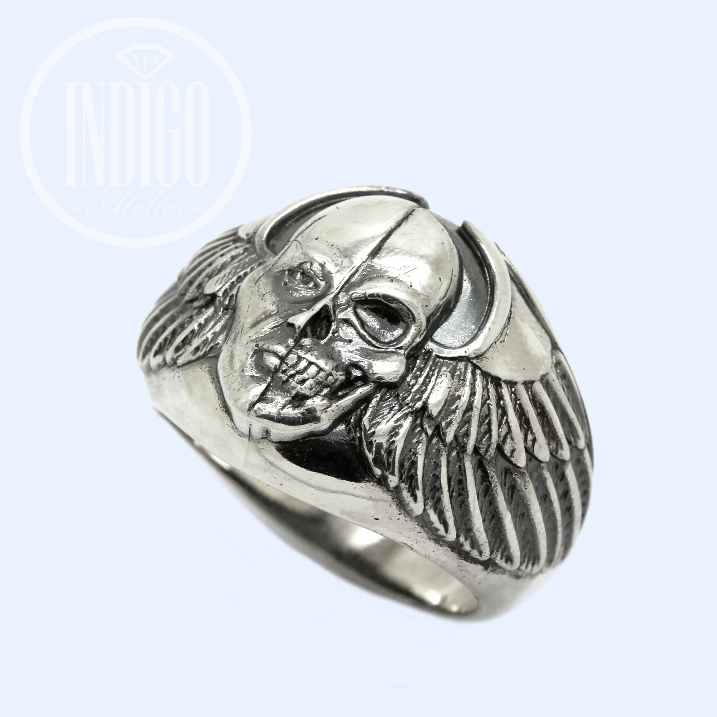 Angel and Demon Skull Men's Huge Ring Silver 925