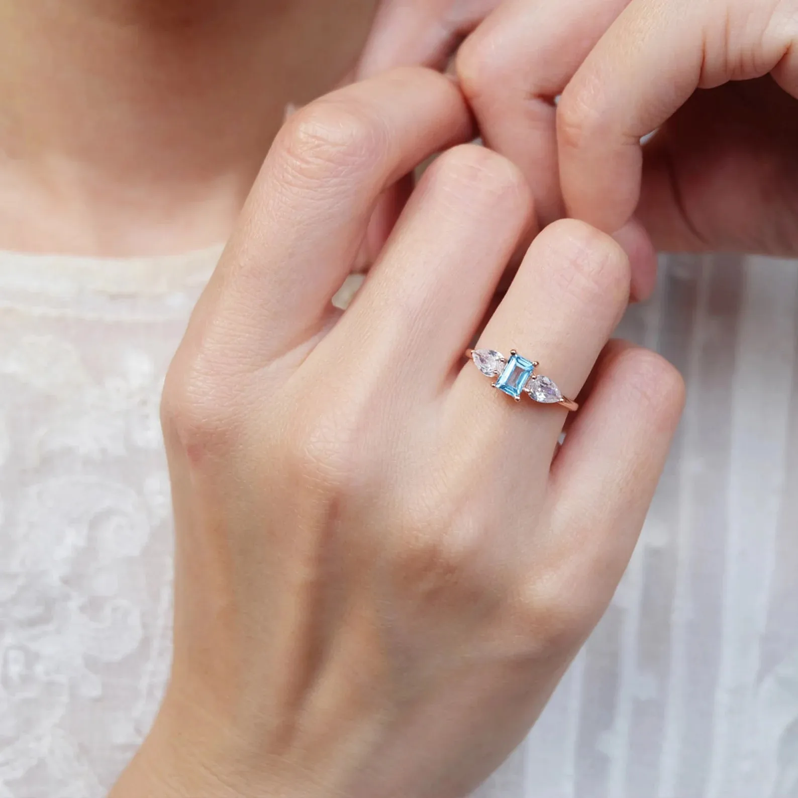 Aquamarine Topaz Dual Stone Ring Koji