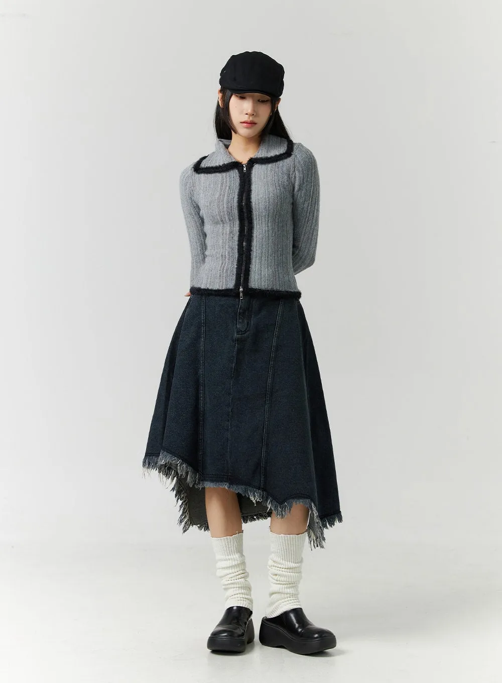 Asymmetrical Denim Midi Skirt CN329