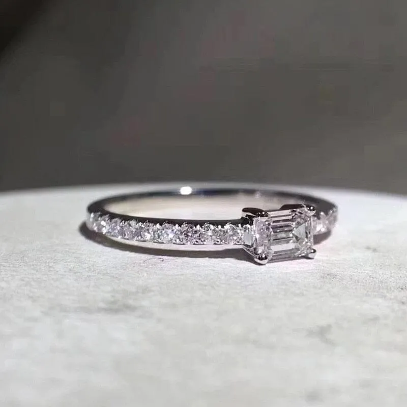 Baguette Cut Diamond Silver Ring