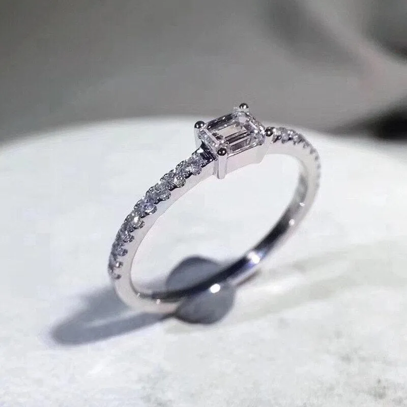 Baguette Cut Diamond Silver Ring