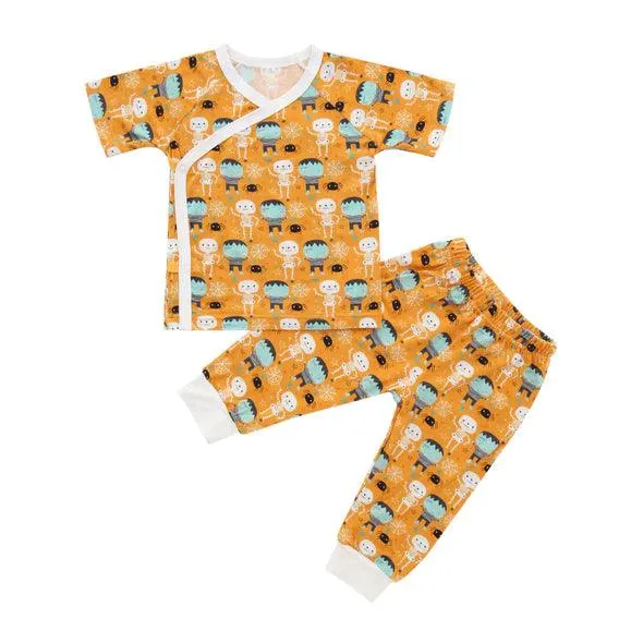 Bamberry Short Sleeves Kimono Pajama Set - Halloween Orange