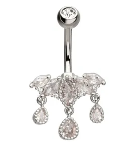 Beaded Chaplet Dangle Teardrop CZ Belly Button Ring