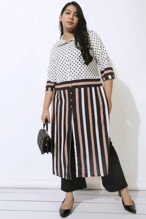 Black Luxe Polka Stripes Kurta Cum Shrug