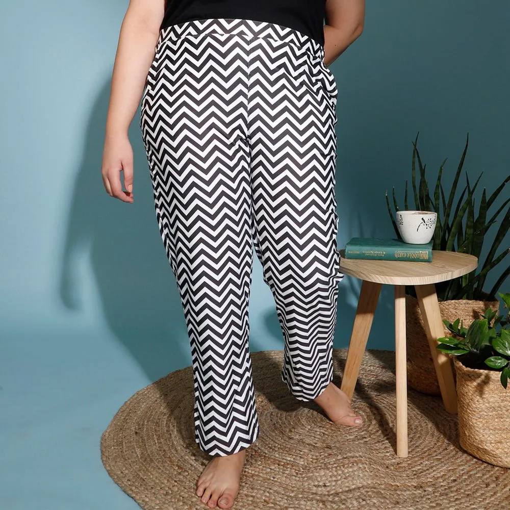 Black White Chevron Printed Lounge Pants