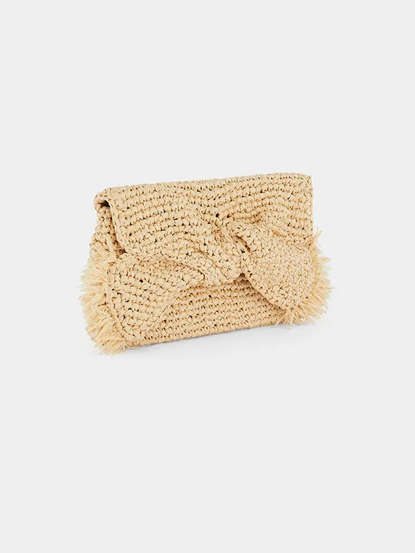 Bow Clutch in Natural Raffia