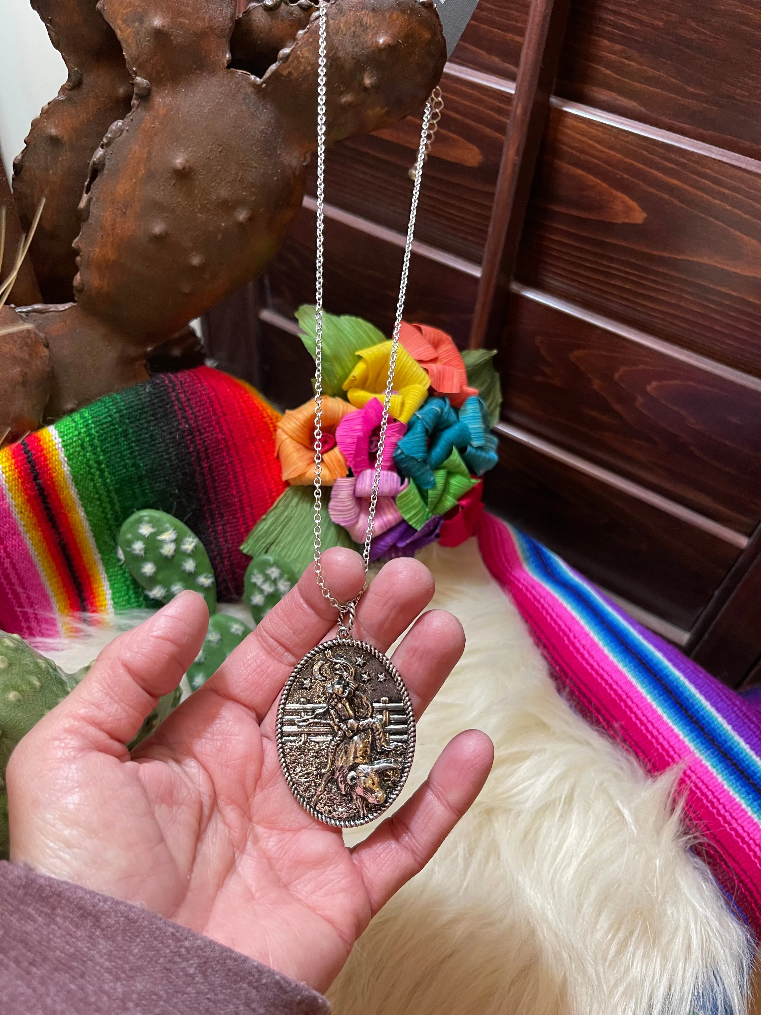 Bull riding desert necklace