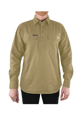 Bullzye Mens Half Placket Work Shirt - Khaki - B1S1101120 - ON SALE