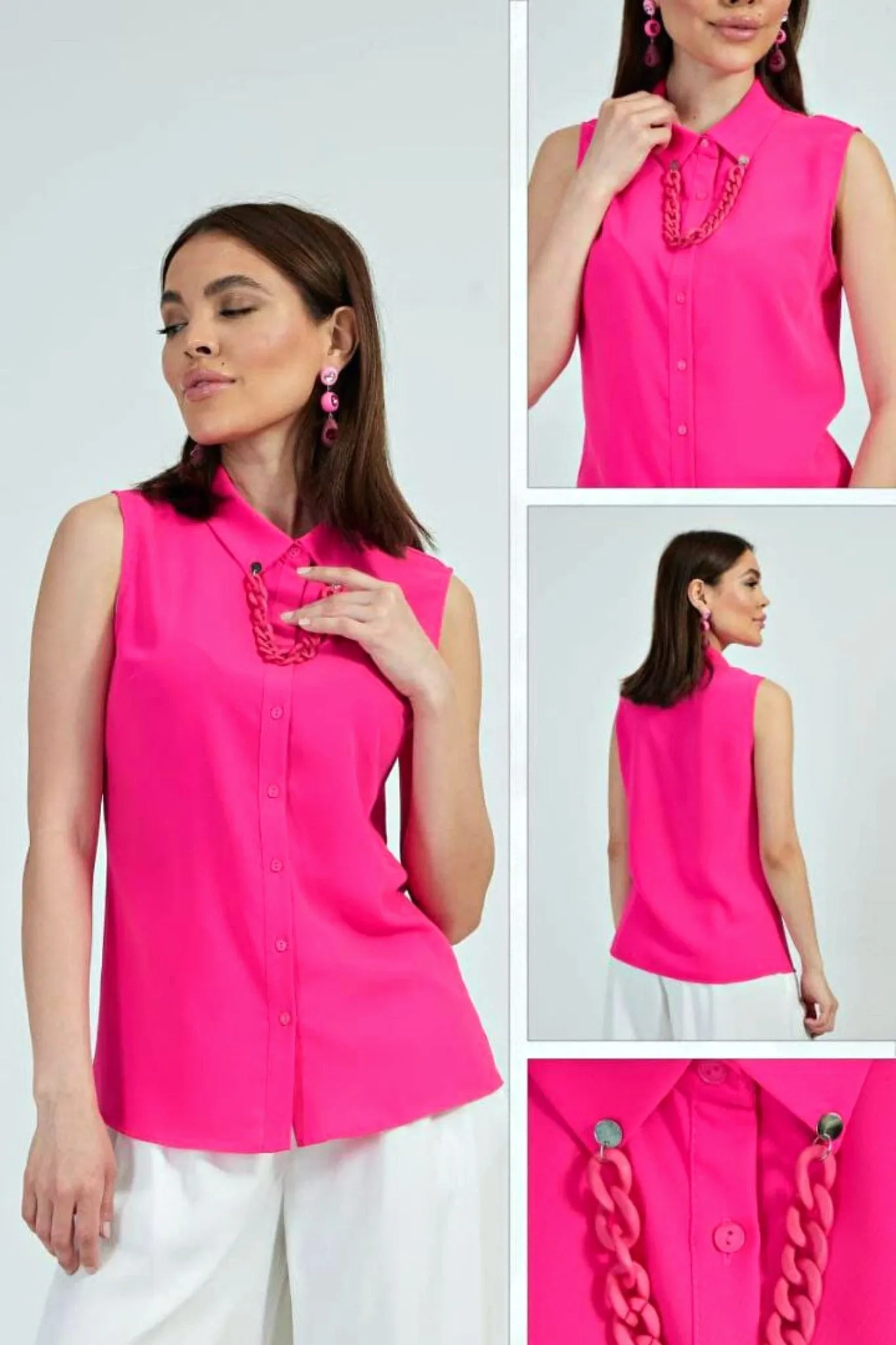 Camicia fucsia senza maniche accessoriata con catenella rimovibile