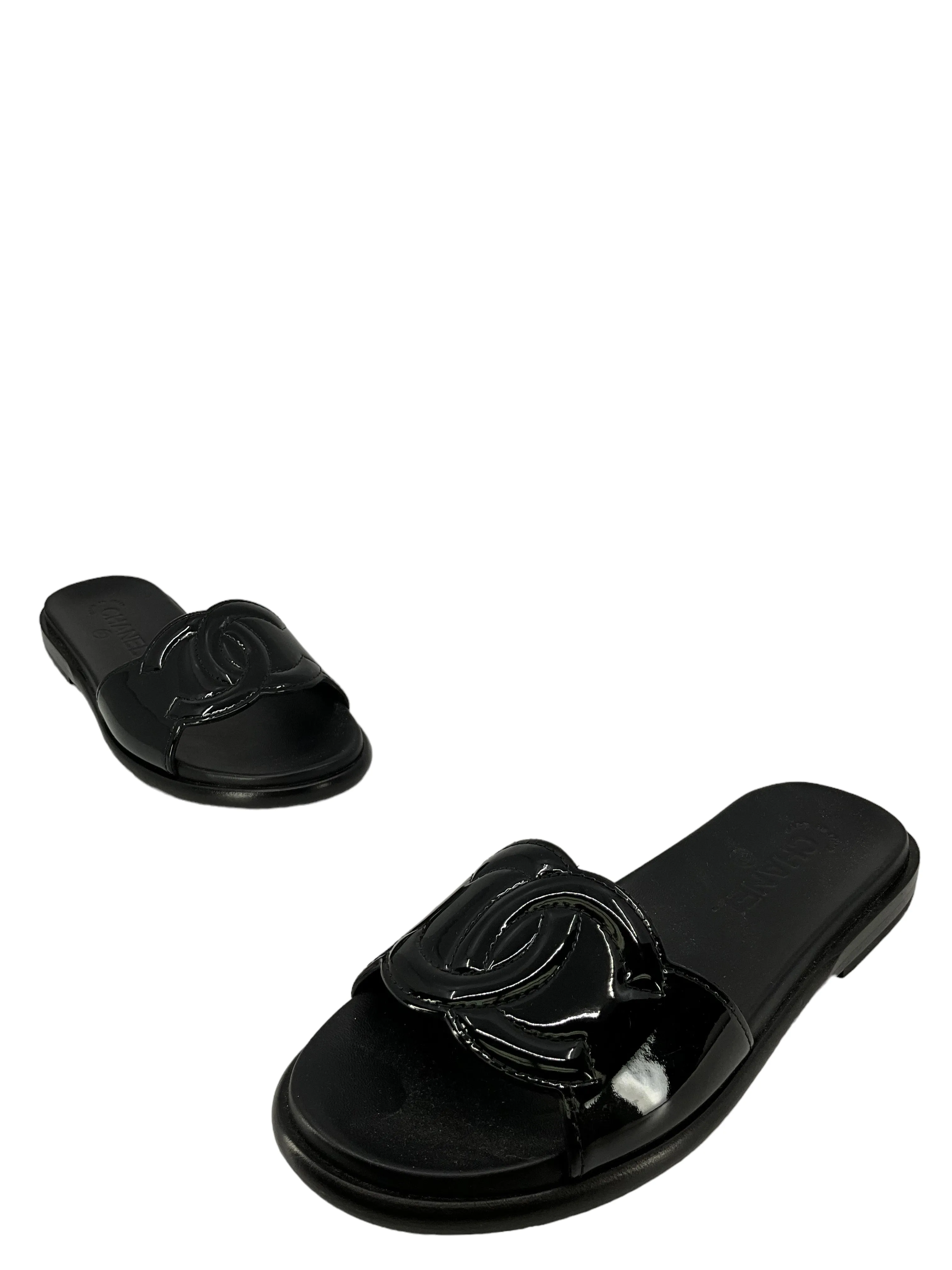 Chanel Black Leather Sandals Size 7