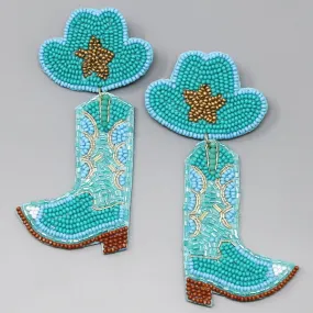 Cowboy Hat And Boots Seed Beaded Earrings