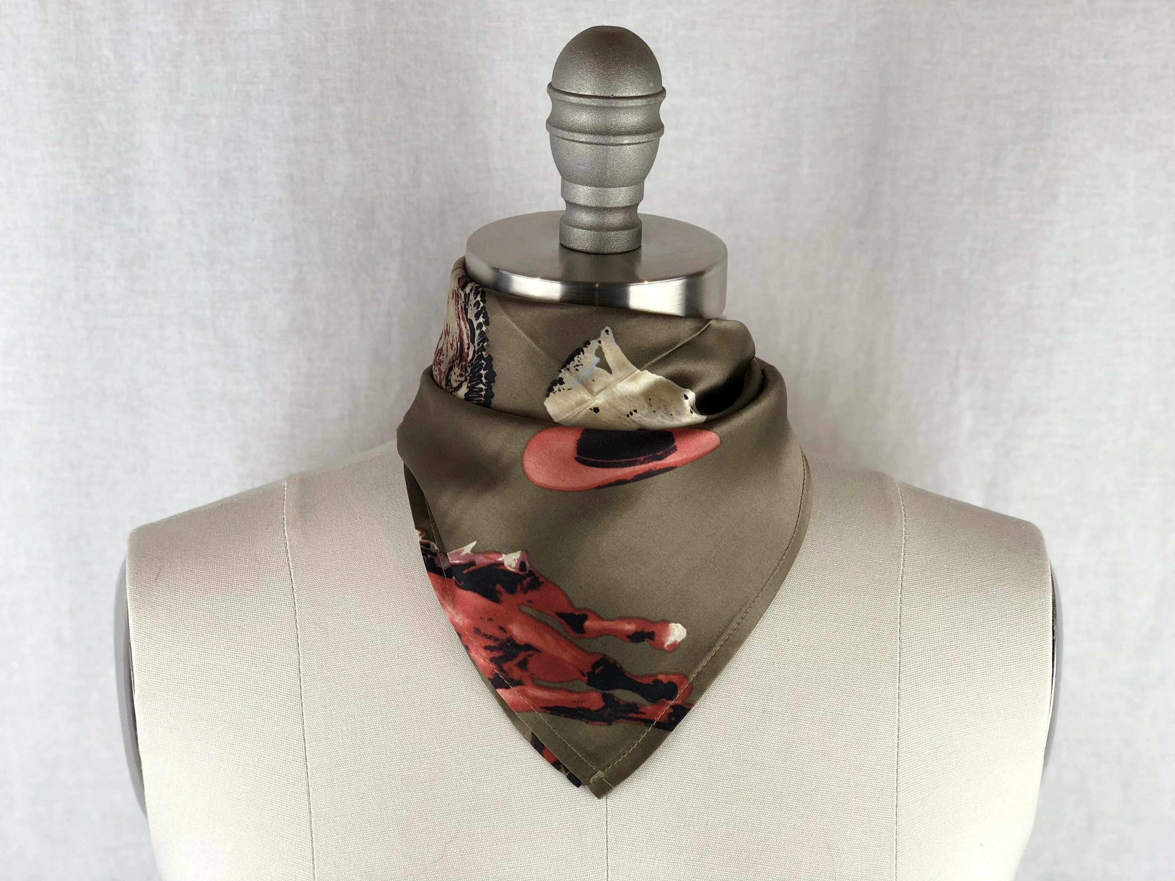 CR Steel Gray Cowboy Print Silk Scarf 20x20