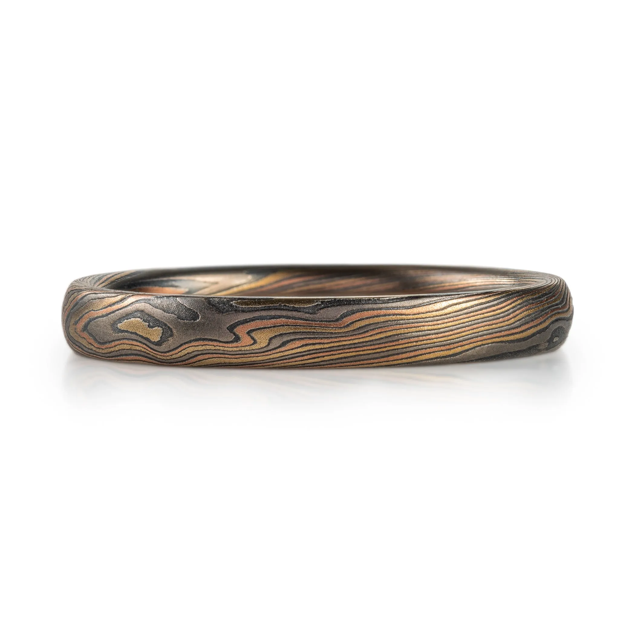 Dainty Rustic Mokume Band in Twist Pattern and Firestorm Palette