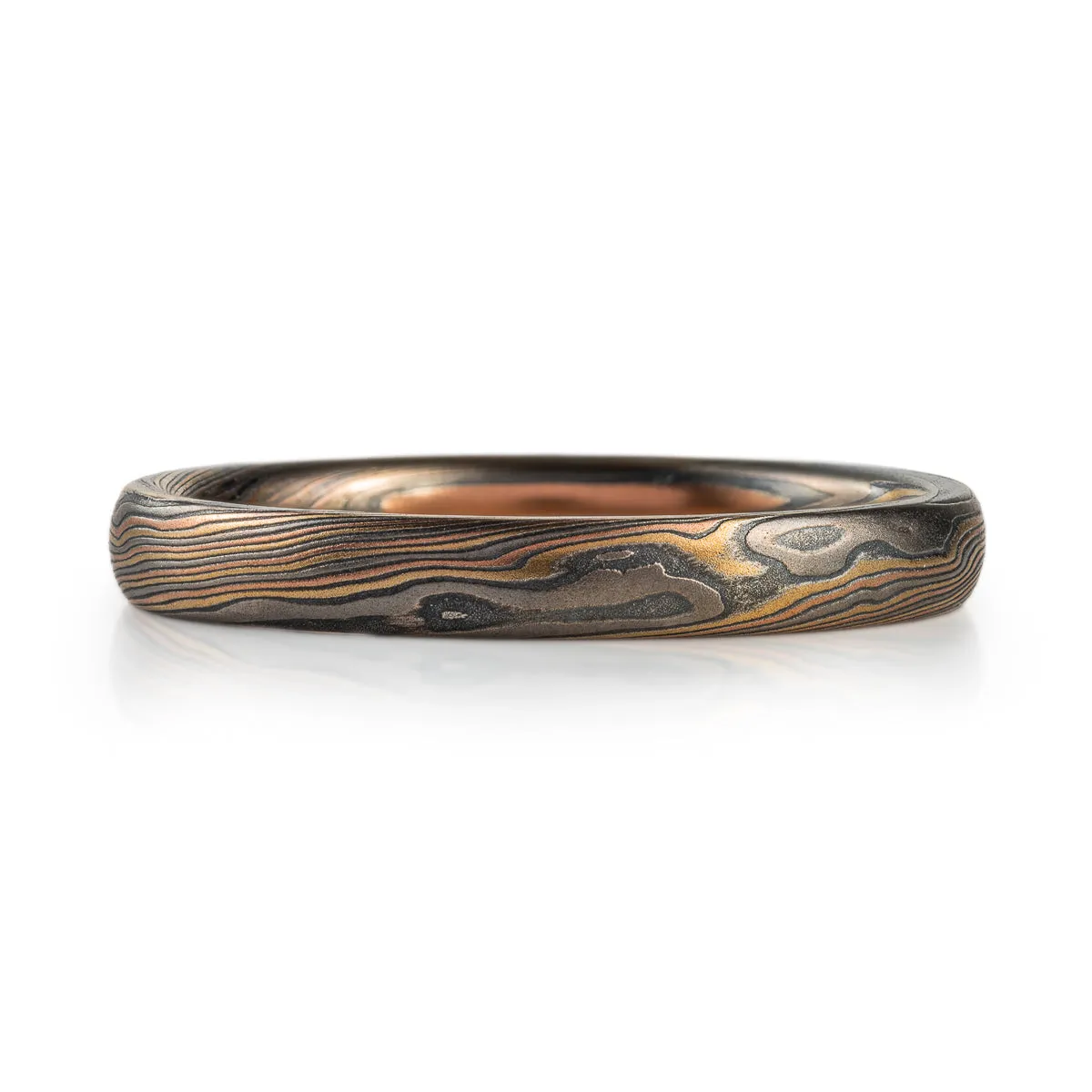 Dainty Rustic Mokume Band in Twist Pattern and Firestorm Palette