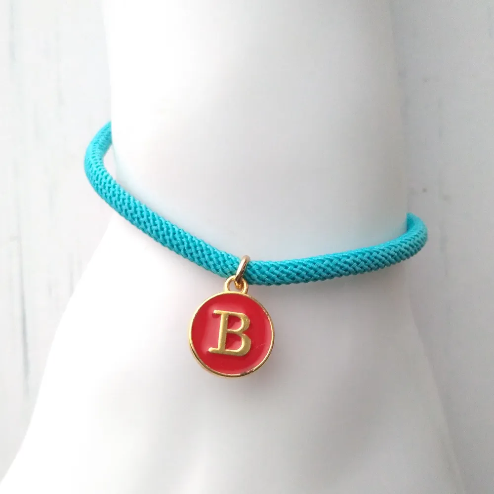 Dani Turquoise with Red Initials Corded Slider Bracelet