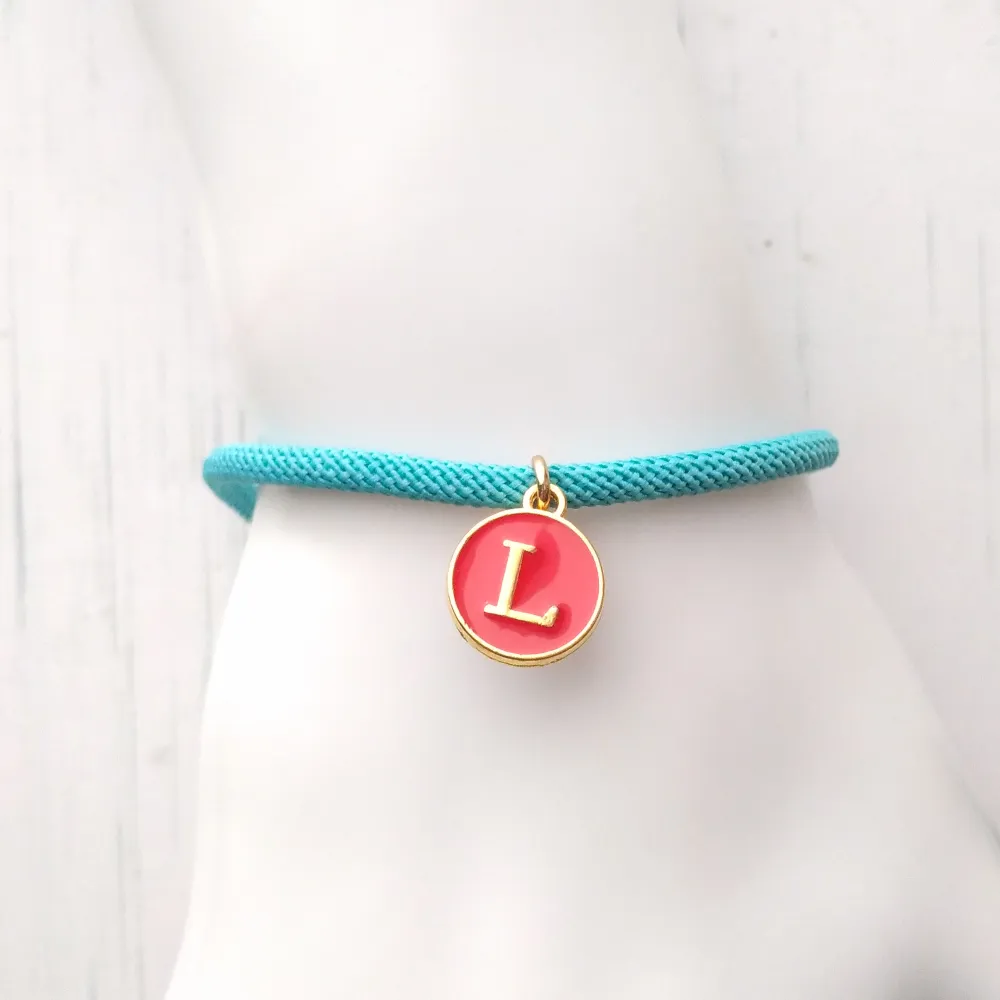 Dani Turquoise with Red Initials Corded Slider Bracelet