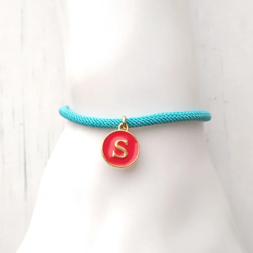 Dani Turquoise with Red Initials Corded Slider Bracelet