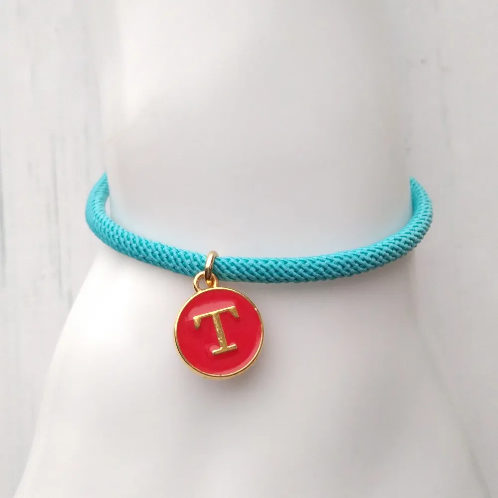 Dani Turquoise with Red Initials Corded Slider Bracelet