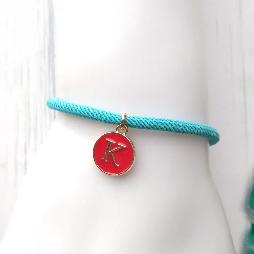 Dani Turquoise with Red Initials Corded Slider Bracelet