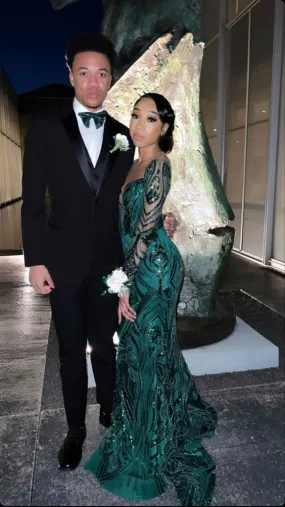 Dark Green Long Sleeves Mermaid Prom Dress SH828