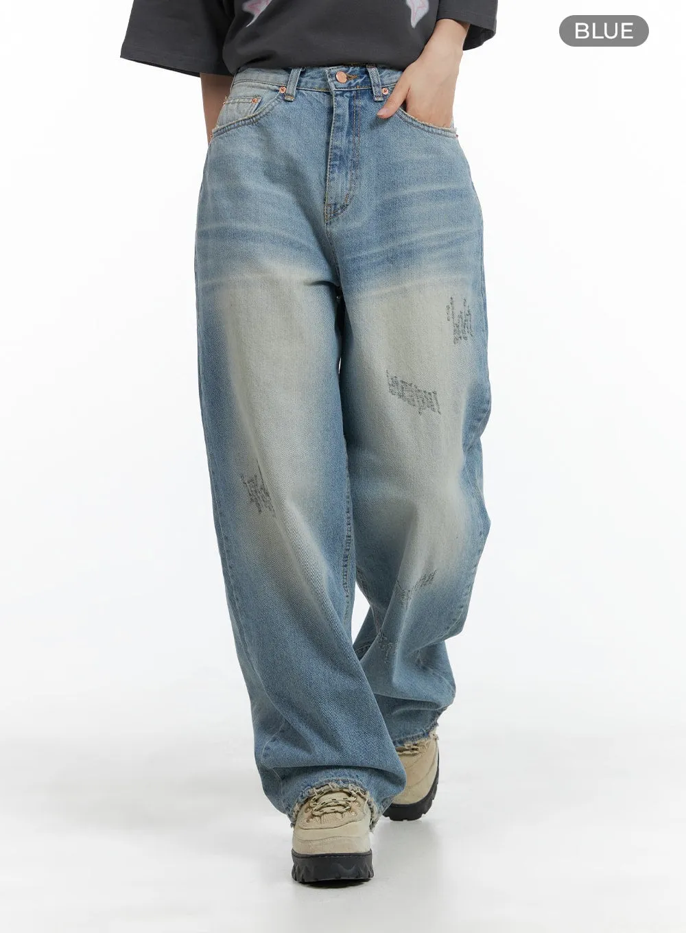 Distressed Baggy Straight Jeans CM418