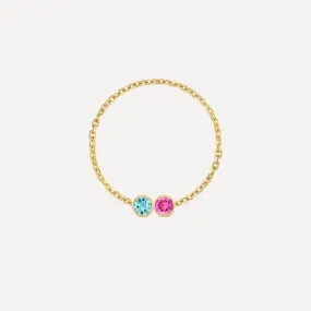 Double Birthstone Bezel Chain Ring