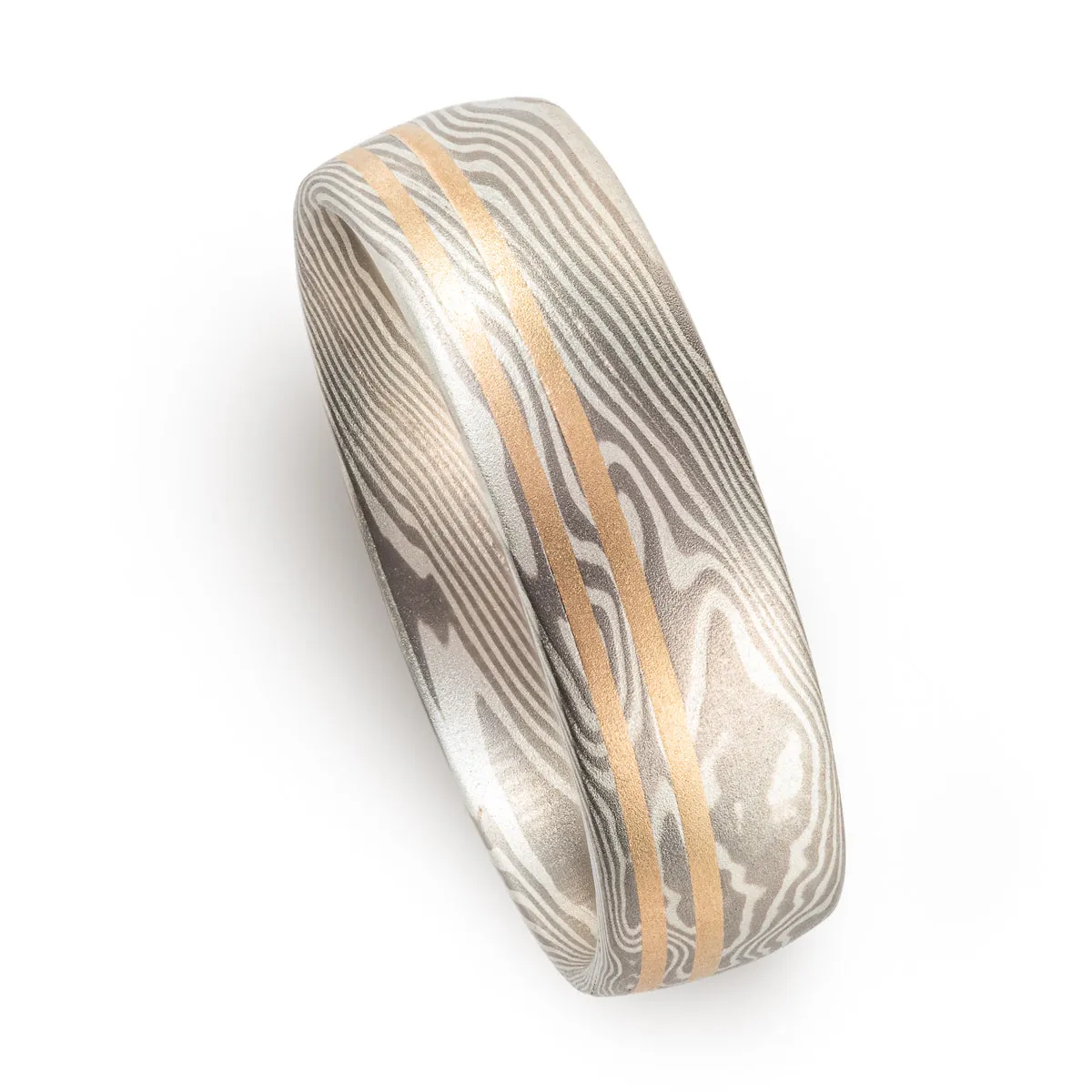 Double Gold Inlay Band in Ash Palette and Twist Pattern