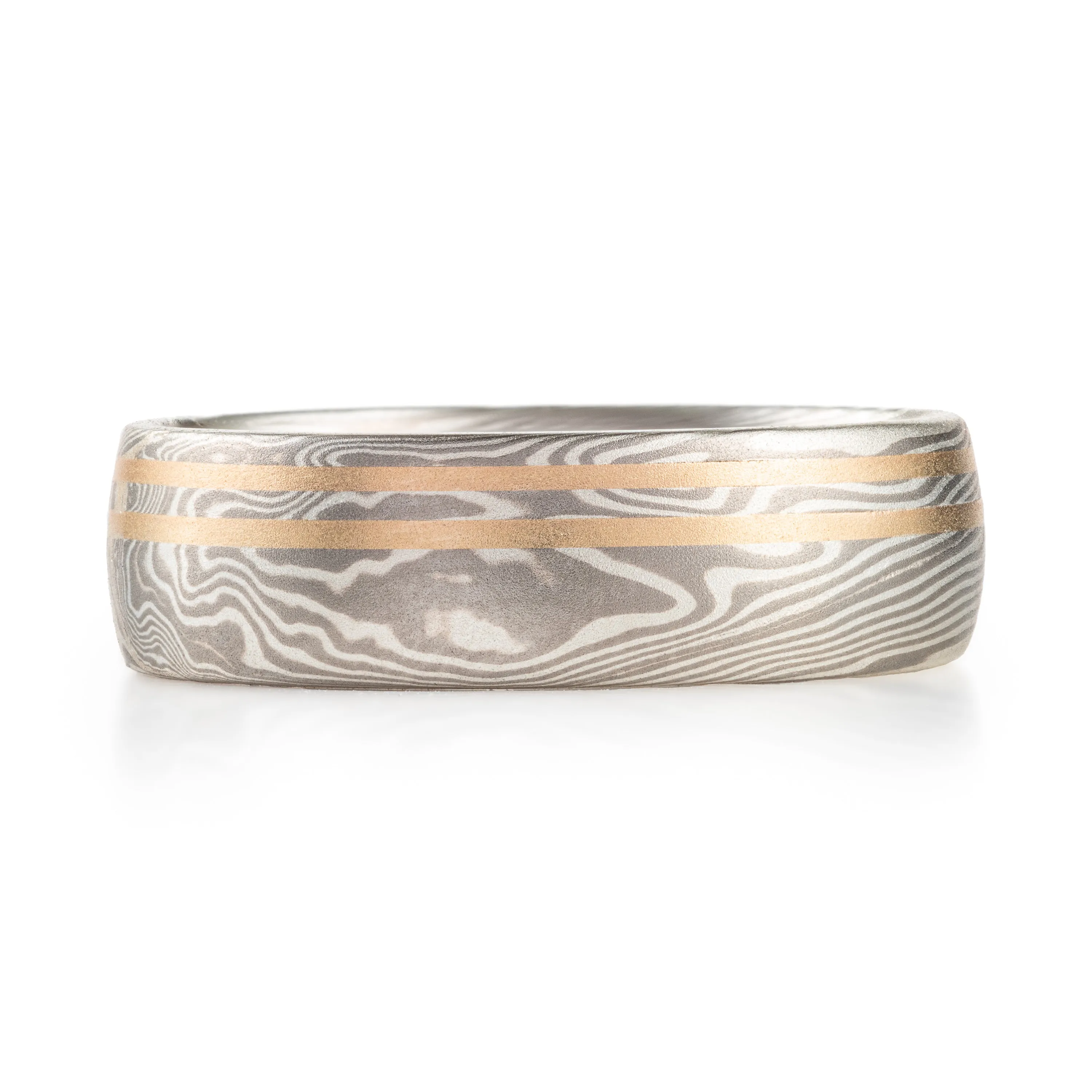 Double Gold Inlay Band in Ash Palette and Twist Pattern