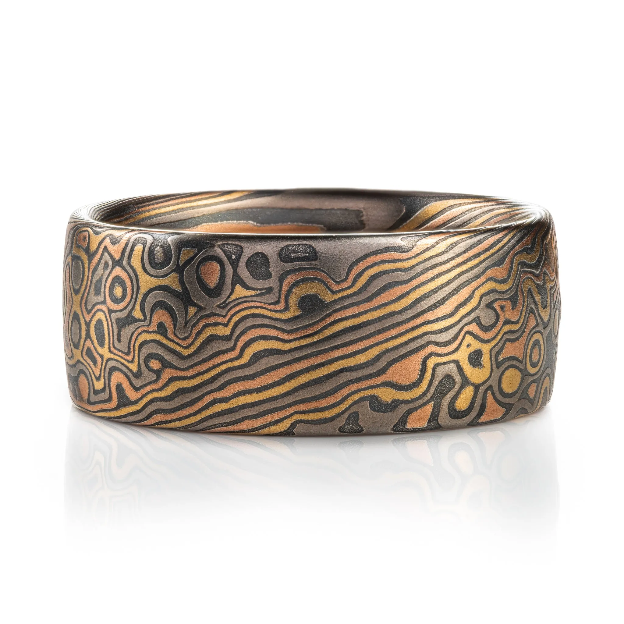 Earthy Mokume Gane Ring in Twist/Droplet Pattern and Firestorm