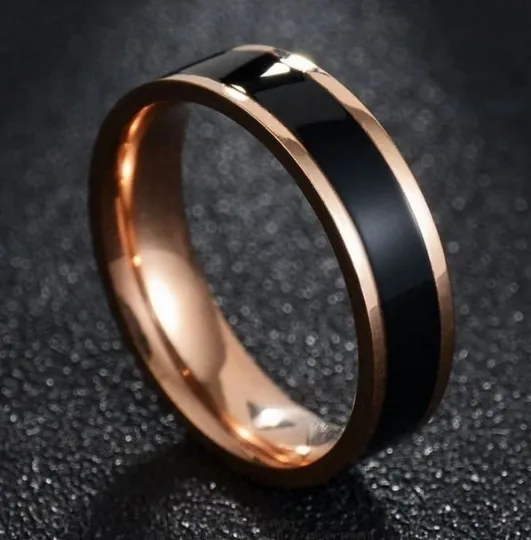 Engraved Women's Wedding Promise Ring - Ceramic Rose Gold Stainless Steel