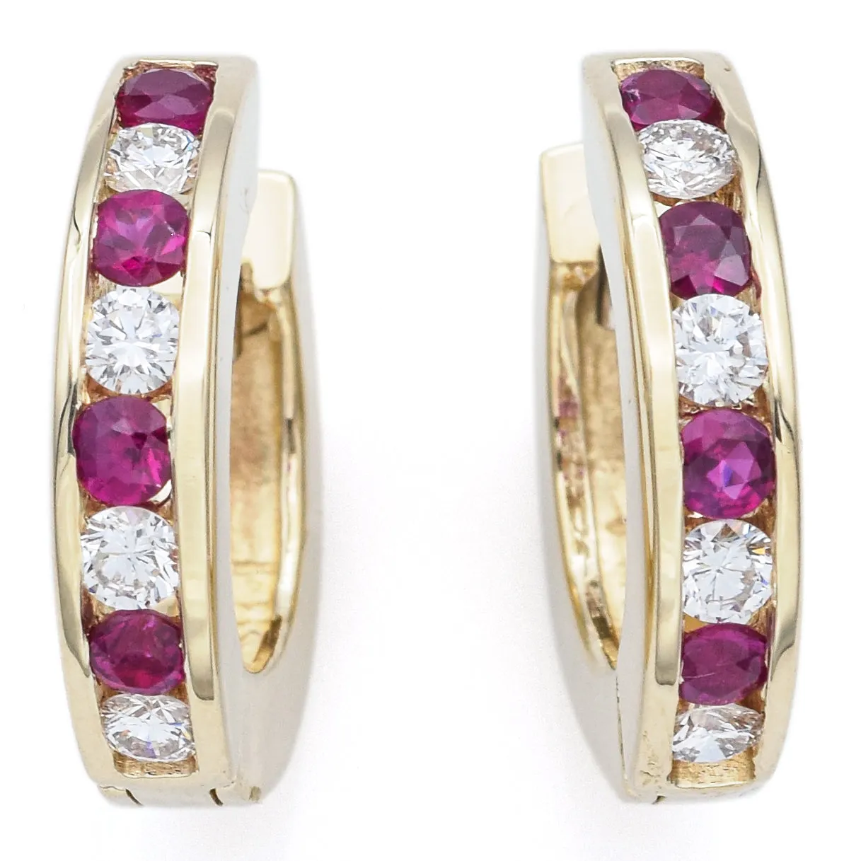 Estate 0.48 TCW Diamond & Ruby 14K Yellow Gold Hoop Earrings 17.0 x 16.5 mm