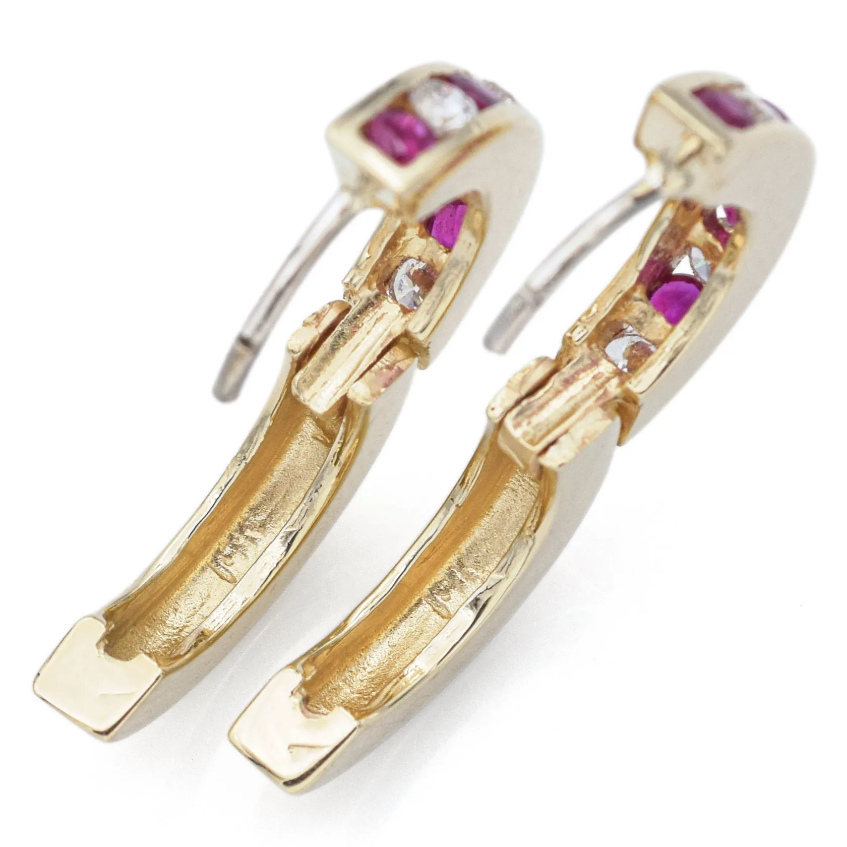 Estate 0.48 TCW Diamond & Ruby 14K Yellow Gold Hoop Earrings 17.0 x 16.5 mm