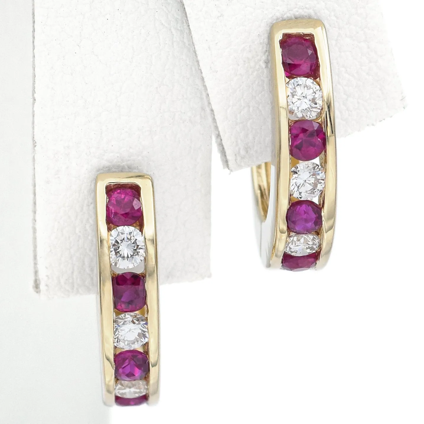 Estate 0.48 TCW Diamond & Ruby 14K Yellow Gold Hoop Earrings 17.0 x 16.5 mm