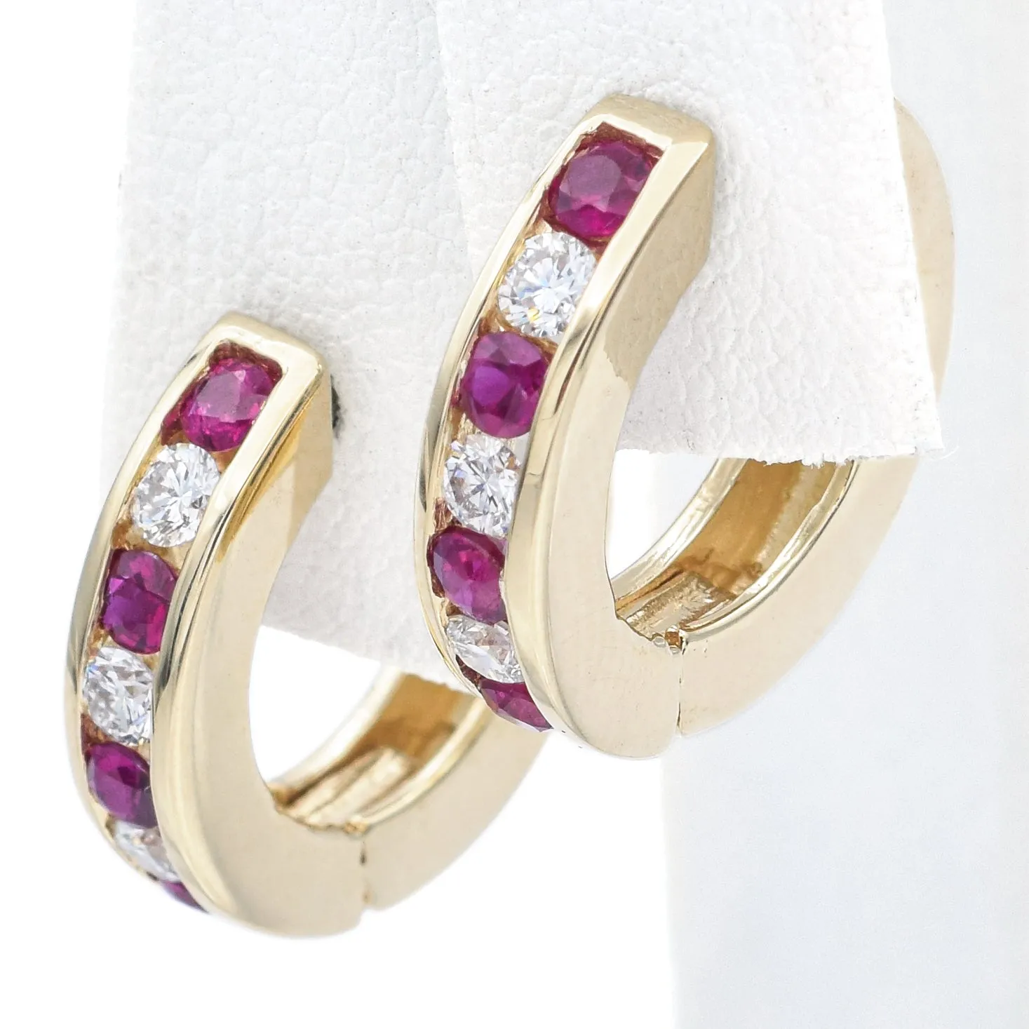 Estate 0.48 TCW Diamond & Ruby 14K Yellow Gold Hoop Earrings 17.0 x 16.5 mm