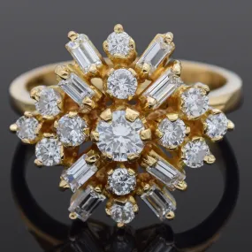 Estate 1.45 TCW Diamond 18K Yellow Gold Cocktail Ring Size 7.5