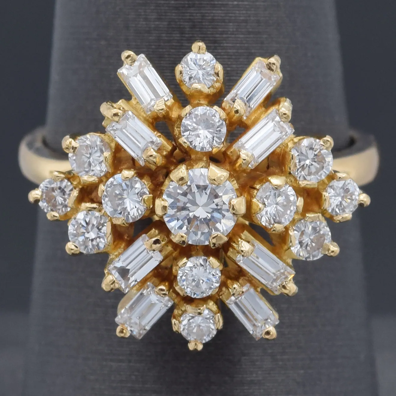 Estate 1.45 TCW Diamond 18K Yellow Gold Cocktail Ring Size 7.5