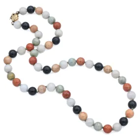 Estate 14K Yellow Gold 8.5 mm Multi-Color Jade Beaded Strand Necklace