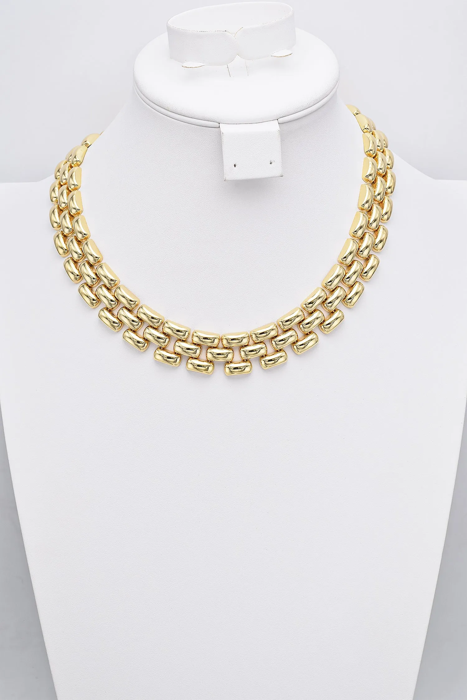 Estate 18K Yellow Gold 3-Row Panther Chain Chunky Collar Necklace  Case