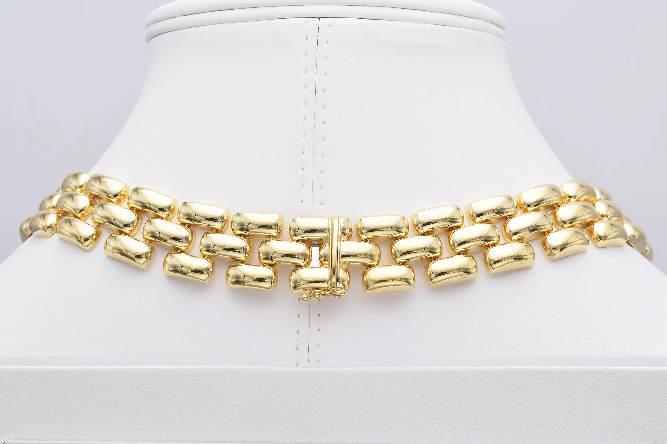 Estate 18K Yellow Gold 3-Row Panther Chain Chunky Collar Necklace  Case