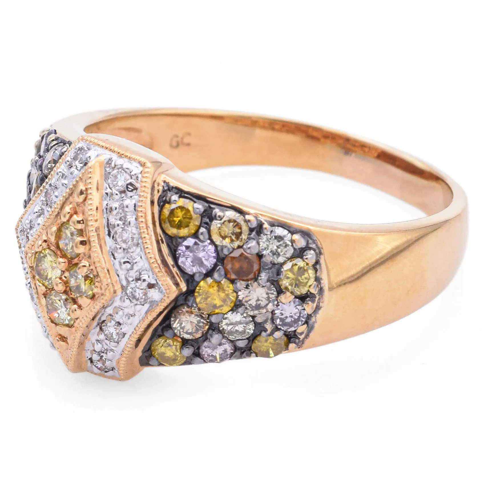 Estate 18K Yellow Gold & Black Rhodium 0.83TCW Multi-Color Diamond Ring Size 8.5