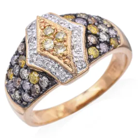 Estate 18K Yellow Gold & Black Rhodium 0.83TCW Multi-Color Diamond Ring Size 8.5